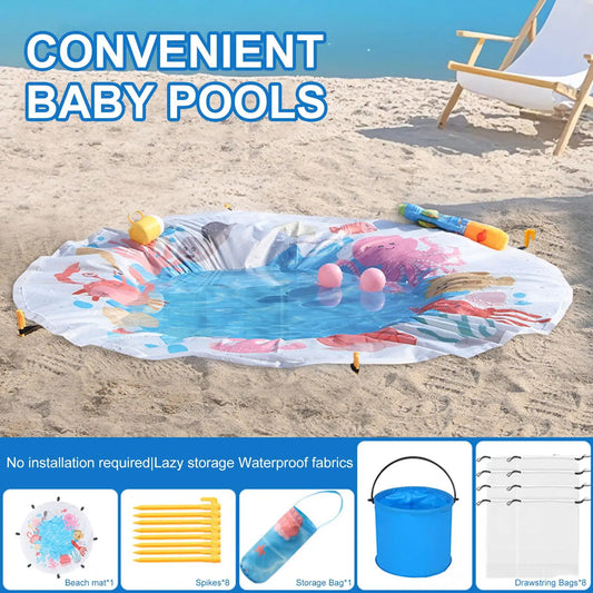 Kids Beach Puddle Pool Toddler Blanket Paddling Pool with Carrying Bag Waterproof Summer Outdoor Water Play Toy Picnic Travel