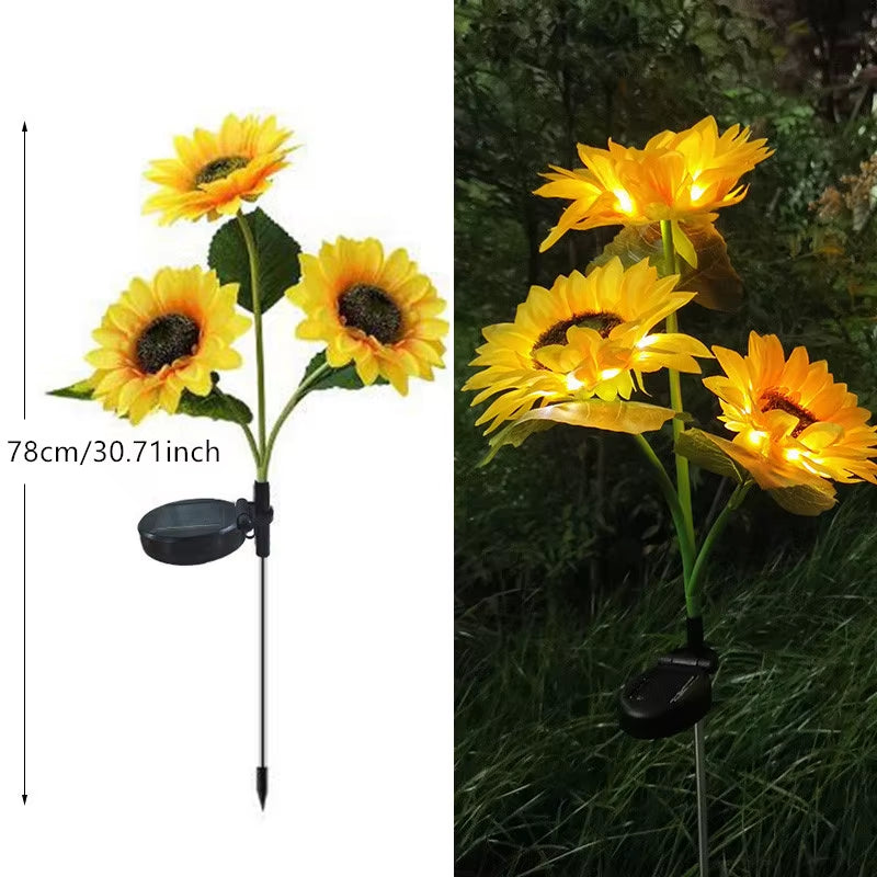 1Pc Solar Sunflower Lights 3 Heads 1 Head Garden Stake Outdoor Decorative Waterproof LED Landscape Lights for Patio Garden Yard