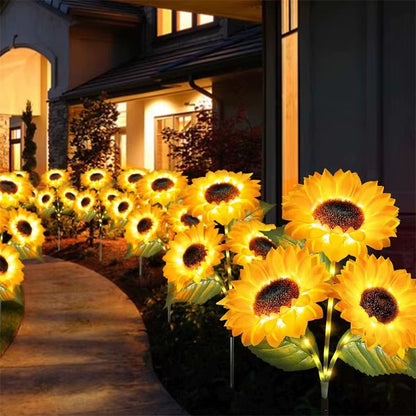 1Pc Solar Sunflower Lights 3 Heads 1 Head Garden Stake Outdoor Decorative Waterproof LED Landscape Lights for Patio Garden Yard