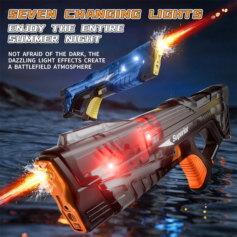 Children Electric Water Gun with Colorful Light Long Range Automatic Water Absorption Squirt Guns Summer Outdoor Toys for Kids
