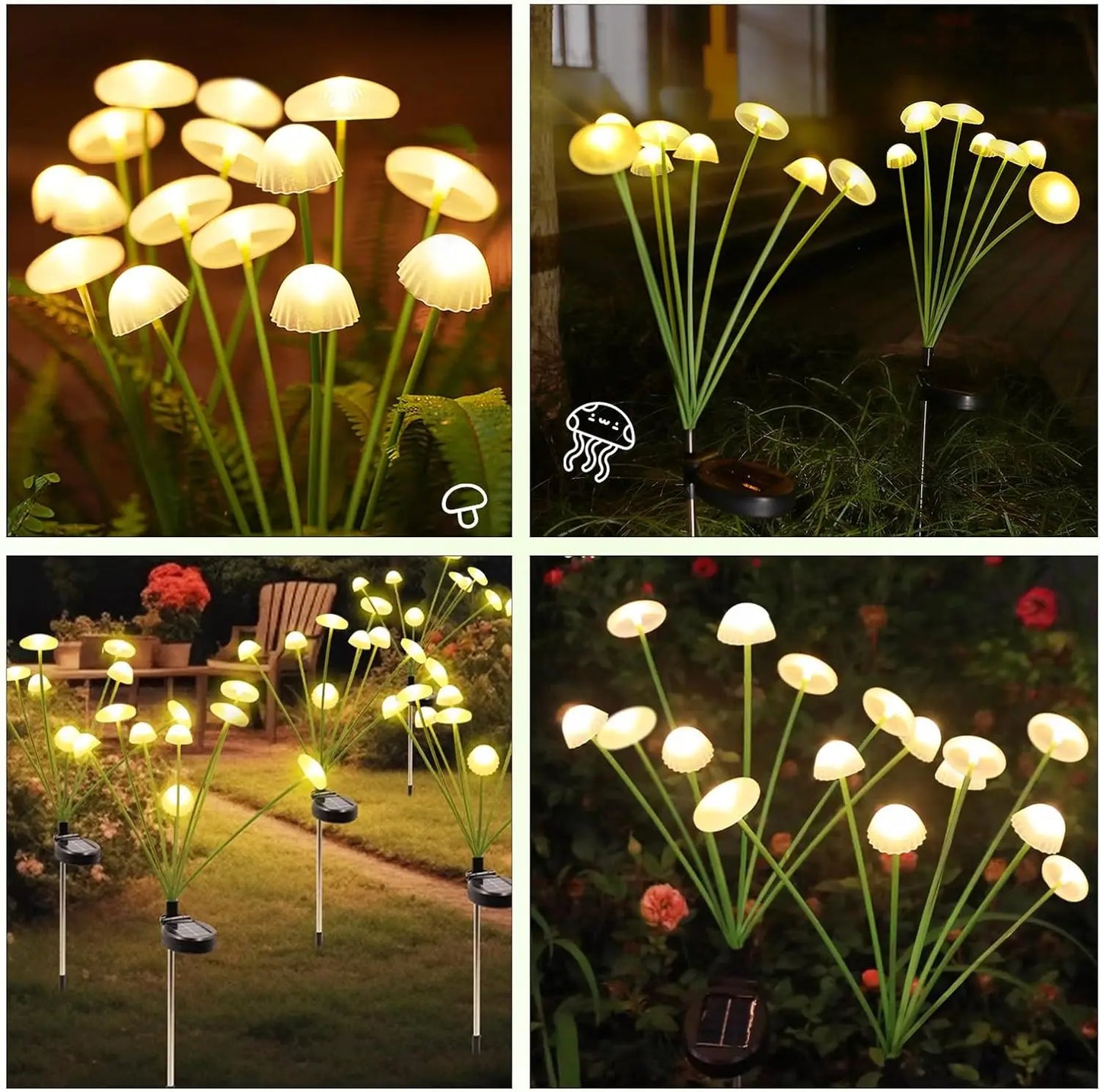 Solar Mushroom Lights Outdoor, 6/8/10 LED Waterproof Garden Lights with Spikes for Lawn, Pathway, Yard, and Holiday Decor