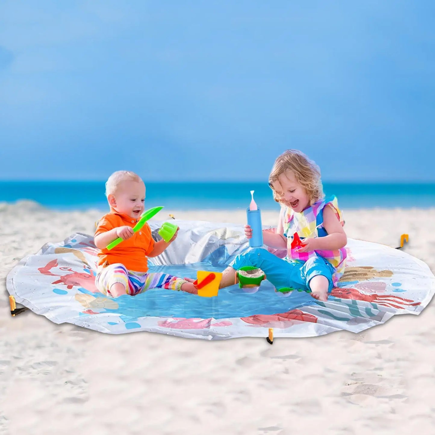Kids Beach Puddle Pool Toddler Blanket Paddling Pool with Carrying Bag Waterproof Summer Outdoor Water Play Toy Picnic Travel