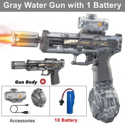 Electric Water Gun for Adult Kid Children Watergun with LED Light Squirt Water Blaster Summer Outdoor Pool Party Boy Girl Toy