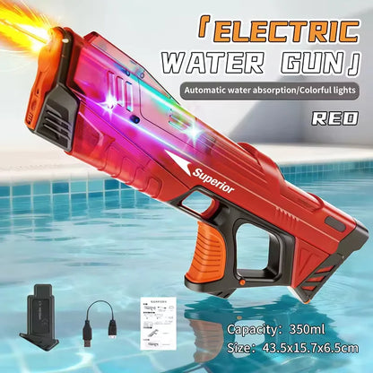 Children Electric Water Gun with Colorful Light Long Range Automatic Water Absorption Squirt Guns Summer Outdoor Toys for Kids