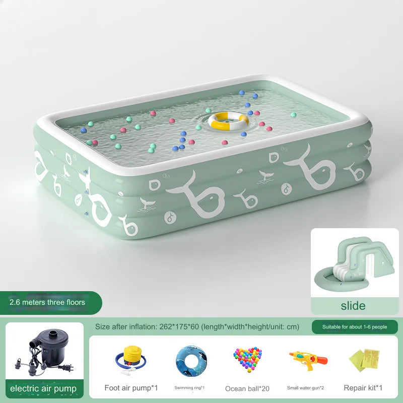 Inflatable Pool with Canopy and Slide,Large Inflatable Swimming Pool for Persons,Family Pool for Backyard, Outdoor