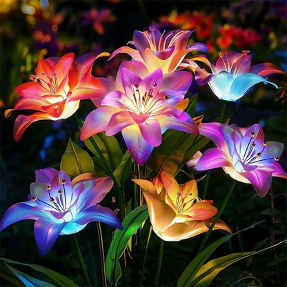 1Pc Artificial Flower Lawn Lights, 7-Head Solar Orchid Lights for Patio Yard Garden Christmas Decoration LED Solar Ground Lights