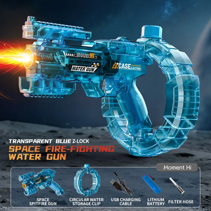 Space Electric Water Gun Energy Ring Burst Transformation LED Lights Large Capacity Full Auto Continuous Fire Squirt Gun Toy
