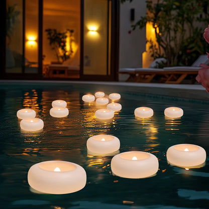 Flameless LED Floating Candles Battery Operated Tealights Romantic Warm White Light for Pool Bathtub Hot Bath Wedding Centerpiec
