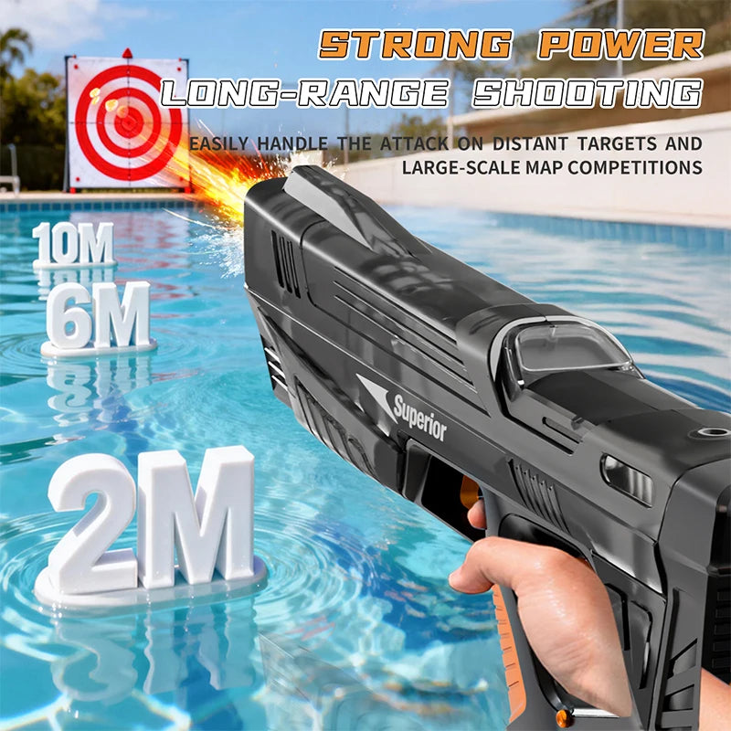 Children Electric Water Gun with Colorful Light Long Range Automatic Water Absorption Squirt Guns Summer Outdoor Toys for Kids