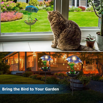 Bird Feeder Art Ornament Solar Lamp Large Capacity Weather Resistance Solar Frog Garden Decor for outside Yard Courtyard Patio