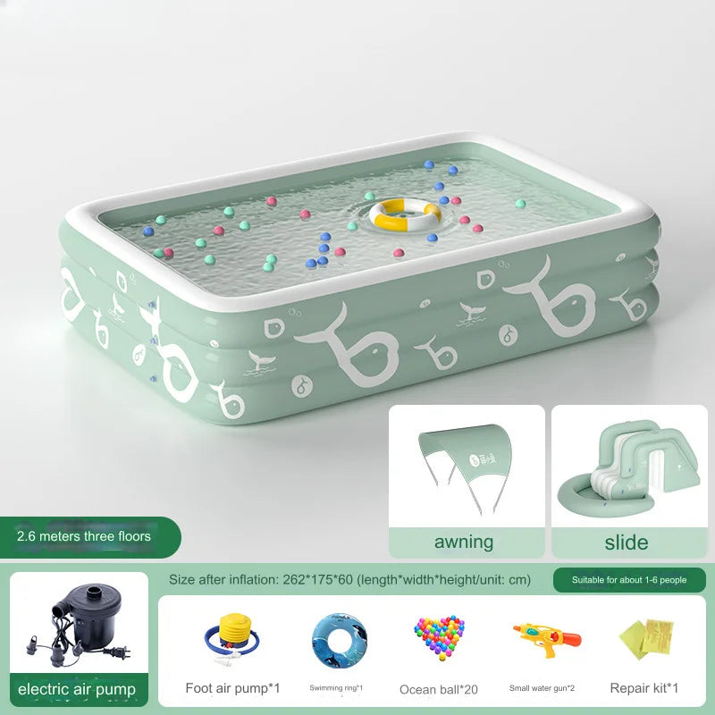 Inflatable Pool with Canopy and Slide,Large Inflatable Swimming Pool for Persons,Family Pool for Backyard, Outdoor