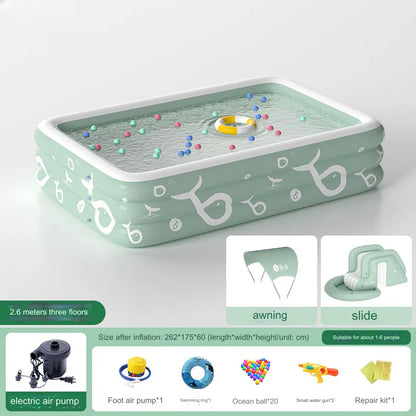Inflatable Pool with Canopy and Slide,Large Inflatable Swimming Pool for Persons,Family Pool for Backyard, Outdoor