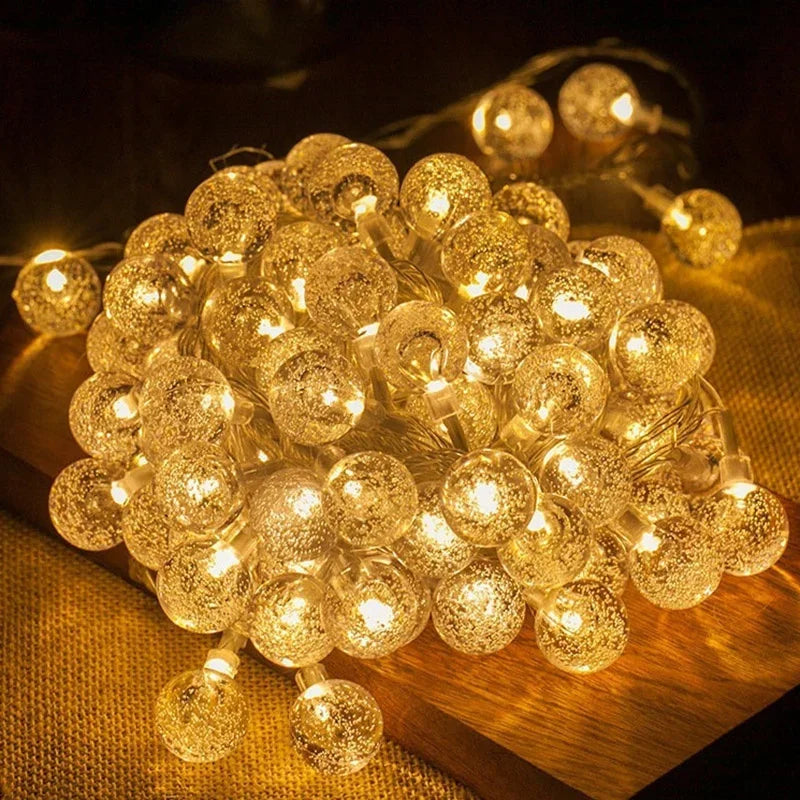 1.5-10M LED Crystal Ball Garland String Lights Indoor Decor Holiday Christmas Lamp 10/20/40/80 LED Fairy Lights Battery Operated