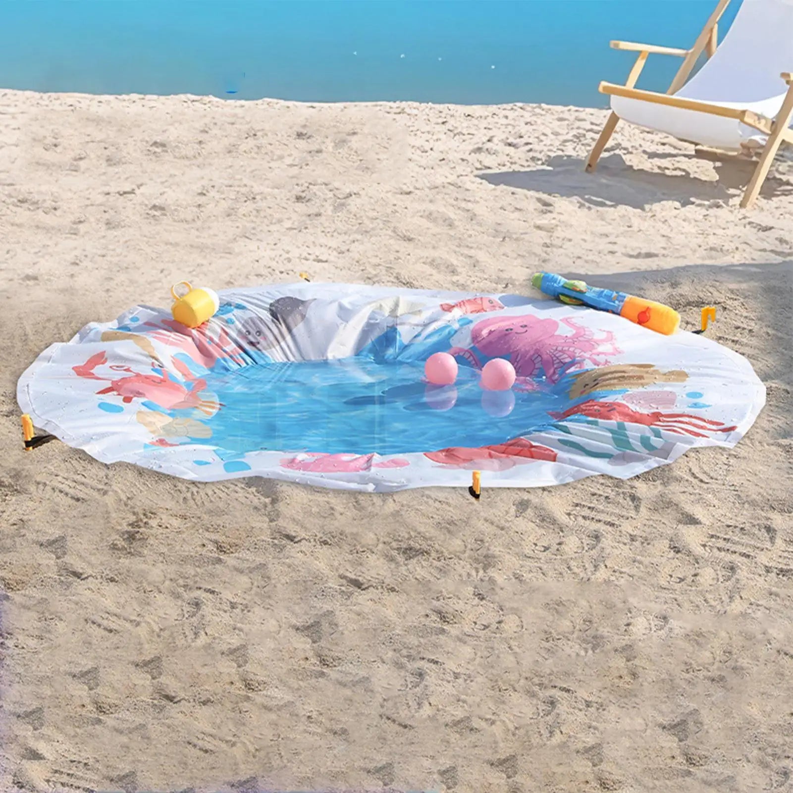 Kids Beach Puddle Pool Toddler Blanket Paddling Pool with Carrying Bag Waterproof Summer Outdoor Water Play Toy Picnic Travel
