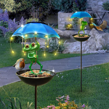 Bird Feeder Art Ornament Solar Lamp Large Capacity Weather Resistance Solar Frog Garden Decor for outside Yard Courtyard Patio
