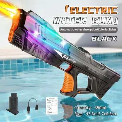 Children Electric Water Gun with Colorful Light Long Range Automatic Water Absorption Squirt Guns Summer Outdoor Toys for Kids