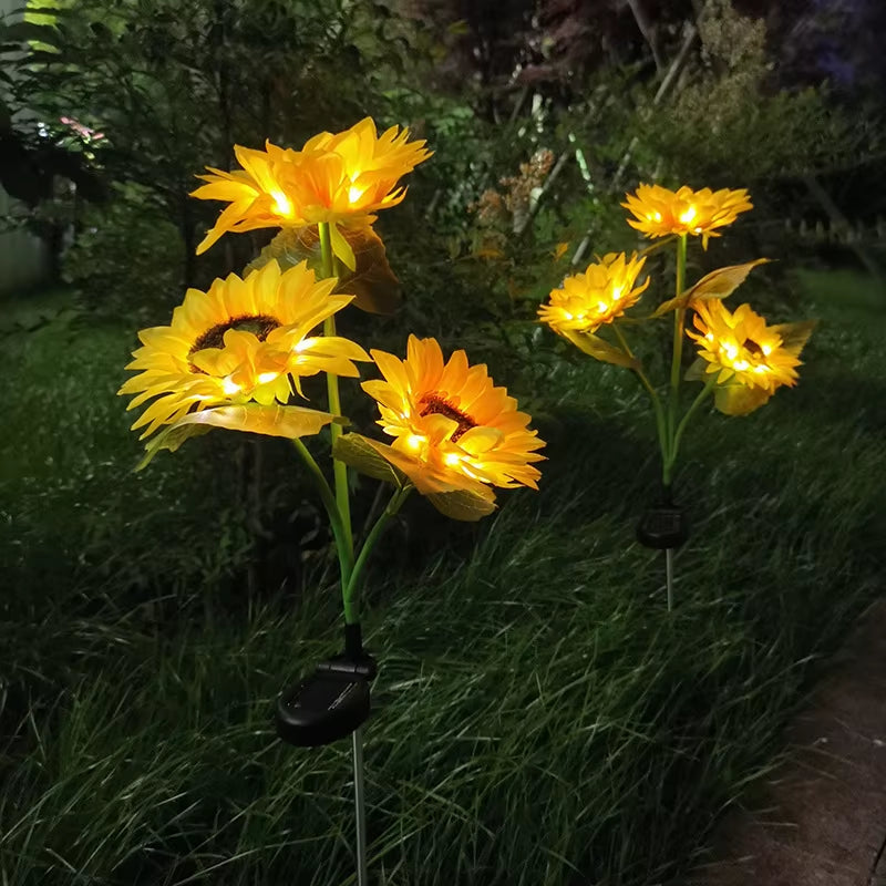 1Pc Solar Sunflower Lights 3 Heads 1 Head Garden Stake Outdoor Decorative Waterproof LED Landscape Lights for Patio Garden Yard