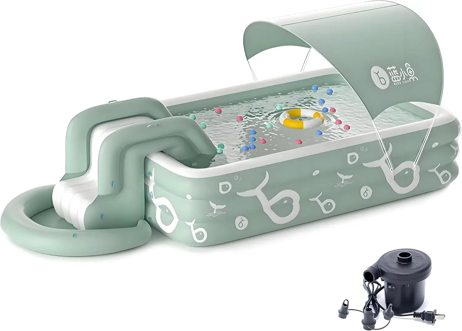 Inflatable Pool with Canopy and Slide,Large Inflatable Swimming Pool for Persons,Family Pool for Backyard, Outdoor