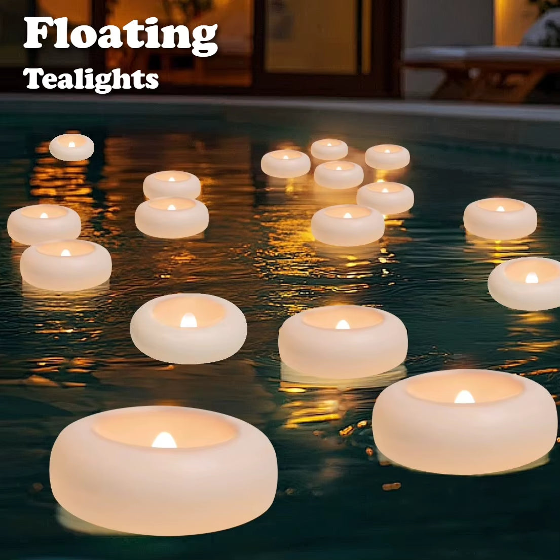 Flameless LED Floating Candles Battery Operated Tealights Romantic Warm White Light for Pool Bathtub Hot Bath Wedding Centerpiec