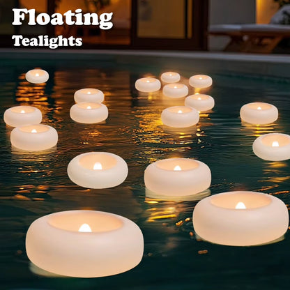 Flameless LED Floating Candles Battery Operated Tealights Romantic Warm White Light for Pool Bathtub Hot Bath Wedding Centerpiec