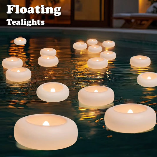 Flameless LED Floating Candles Battery Operated Tealights Romantic Warm White Light for Pool Bathtub Hot Bath Wedding Centerpiec