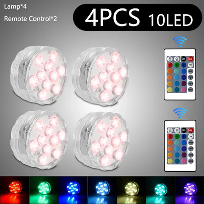 10 Leds RGB Underwater Lights with Magnetic Suction Cups 16 Color Lights Battery Operated Swimming Pool Lamp Underwater Lighting