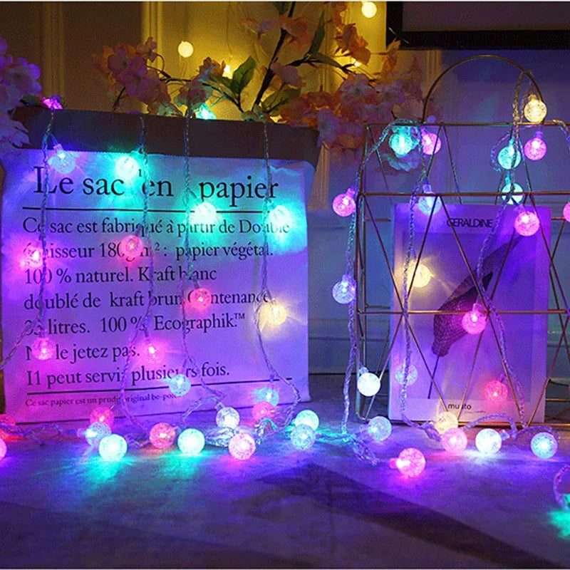 1.5-10M LED Crystal Ball Garland String Lights Indoor Decor Holiday Christmas Lamp 10/20/40/80 LED Fairy Lights Battery Operated