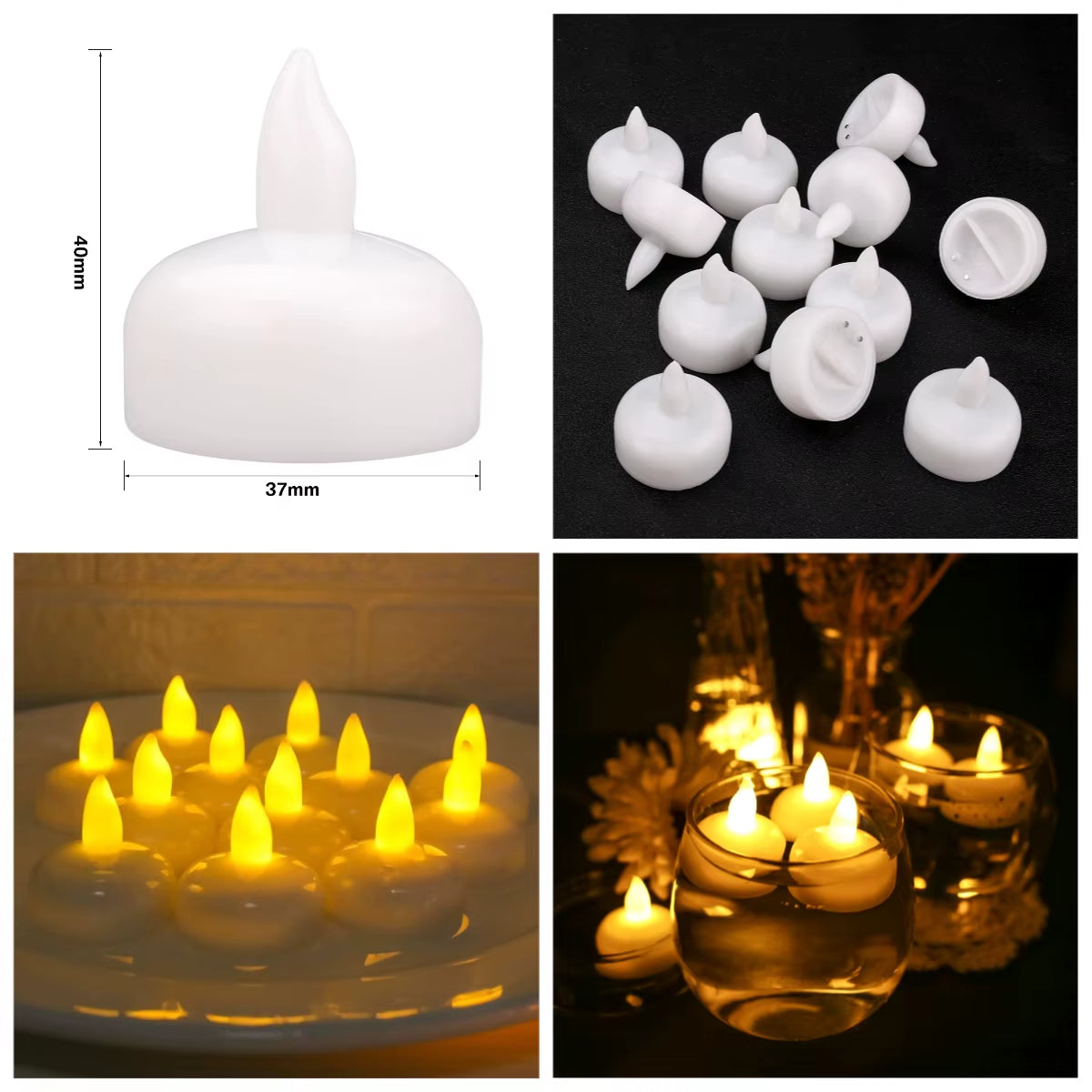 Flameless LED Floating Candles Battery Operated Tealights Romantic Warm White Light for Pool Bathtub Hot Bath Wedding Centerpiec