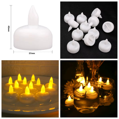 Flameless LED Floating Candles Battery Operated Tealights Romantic Warm White Light for Pool Bathtub Hot Bath Wedding Centerpiec