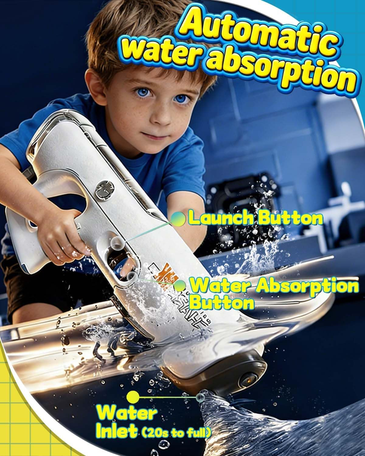 Pistolet À Eau Électrique Enfants, Pistolet À Eau Automatique Avec Aspiration Automatique, Portée De 6-8 M, Longue Autonomie, Pistolet a Eau Pour Piscines, Plages Et Jardin﻿