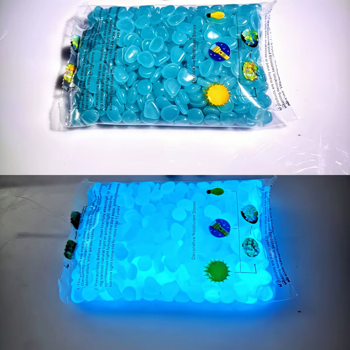 100Pcs Glow in the Dark Pebbles, Resin Luminous Stones for Landscape, Garden Paths, Potted Plants, Parks, Aquarium Decor,