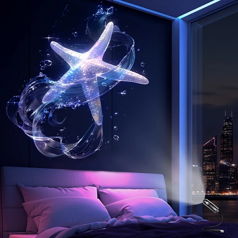 LED USB Projector Light 3/6Pcs Projection Patterns- Adjustable Whale Butterfly Jellyfish Starfish Night Light Festival Gift
