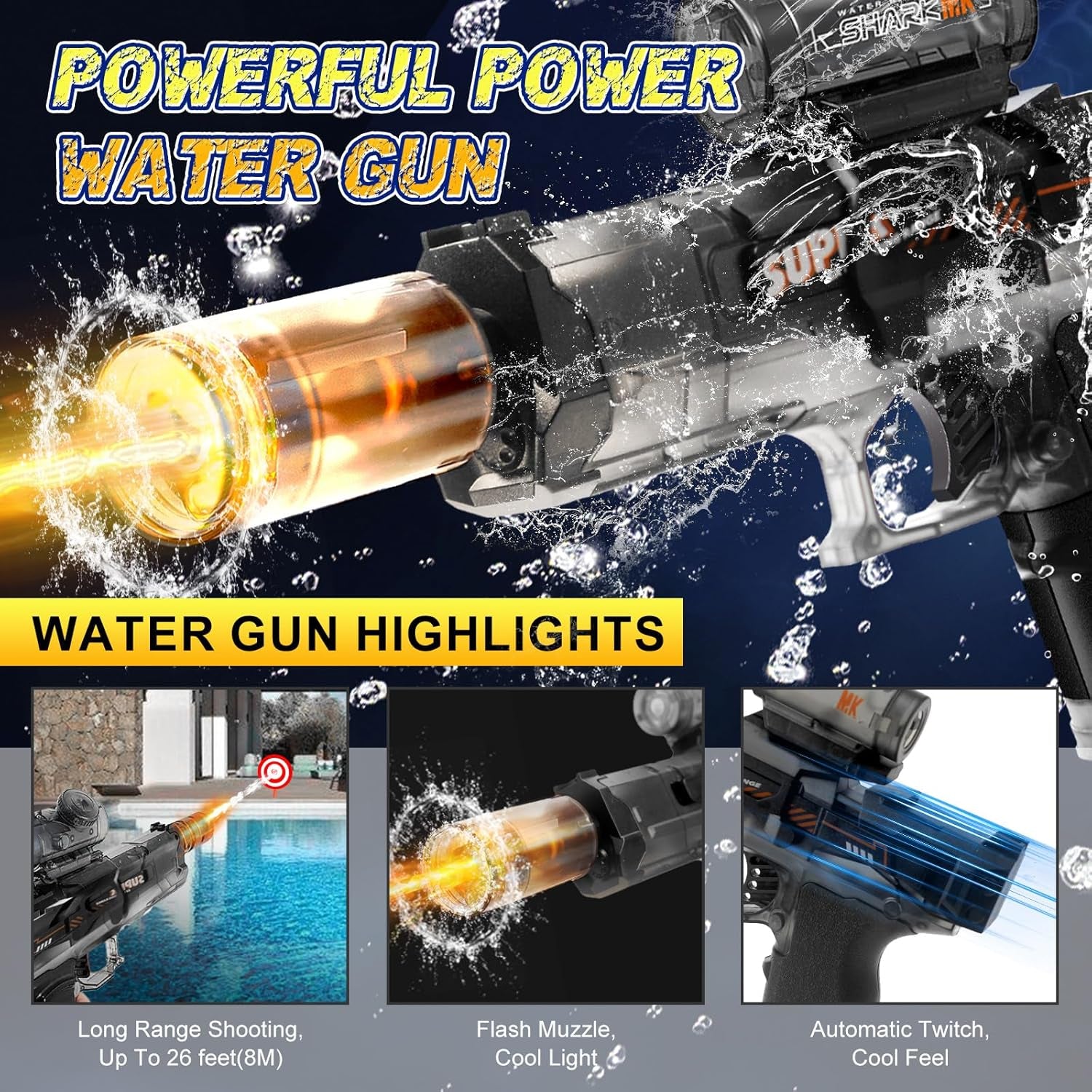 2 PCS Pistolet À Eau Électrique,Pistolet À Eau Puissant Et Avec Effet Lumineux,Pistolet a Eau Convient Aux Jeux D'Été En Plein Air, À La Piscine, À La Plage, Aux Garçons, Aux Filles