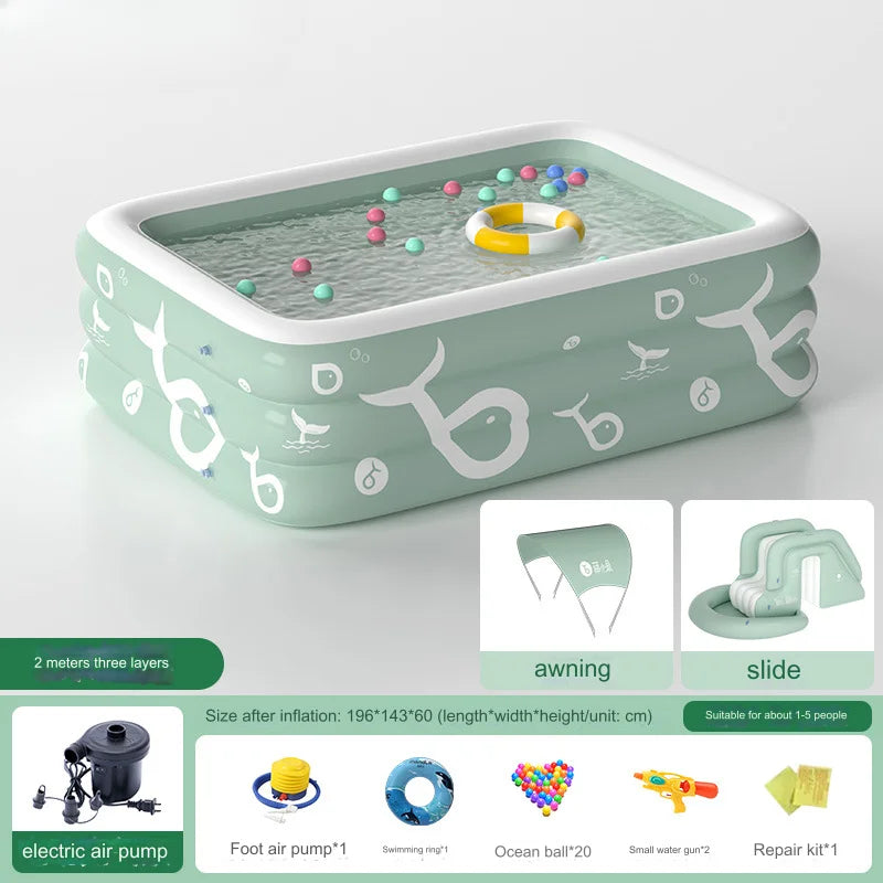 Inflatable Pool with Canopy and Slide,Large Inflatable Swimming Pool for Persons,Family Pool for Backyard, Outdoor