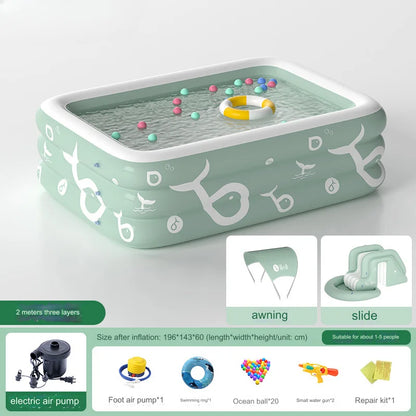 Inflatable Pool with Canopy and Slide,Large Inflatable Swimming Pool for Persons,Family Pool for Backyard, Outdoor