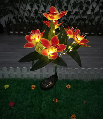1Pc Artificial Flower Lawn Lights, 7-Head Solar Orchid Lights for Patio Yard Garden Christmas Decoration LED Solar Ground Lights