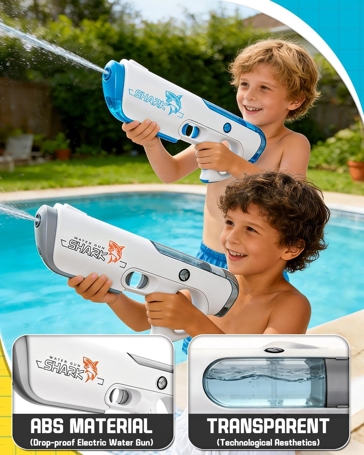 Pistolet À Eau Électrique Enfants, Pistolet À Eau Automatique Avec Aspiration Automatique, Portée De 6-8 M, Longue Autonomie, Pistolet a Eau Pour Piscines, Plages Et Jardin﻿