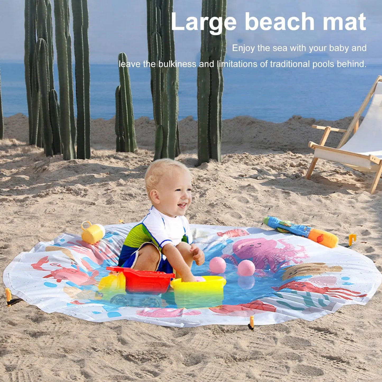Kids Beach Puddle Pool Toddler Blanket Paddling Pool with Carrying Bag Waterproof Summer Outdoor Water Play Toy Picnic Travel