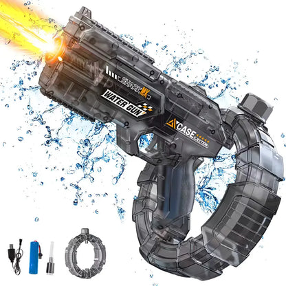Space Electric Water Gun Energy Ring Burst Transformation LED Lights Large Capacity Full Auto Continuous Fire Squirt Gun Toy