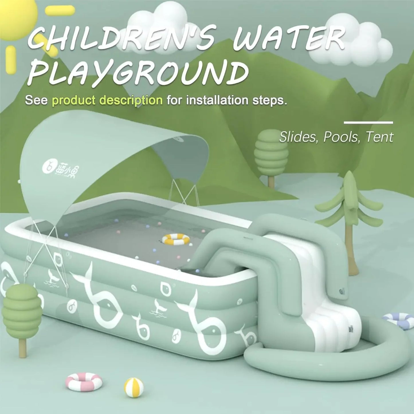 Inflatable Pool with Canopy and Slide,Large Inflatable Swimming Pool for Persons,Family Pool for Backyard, Outdoor