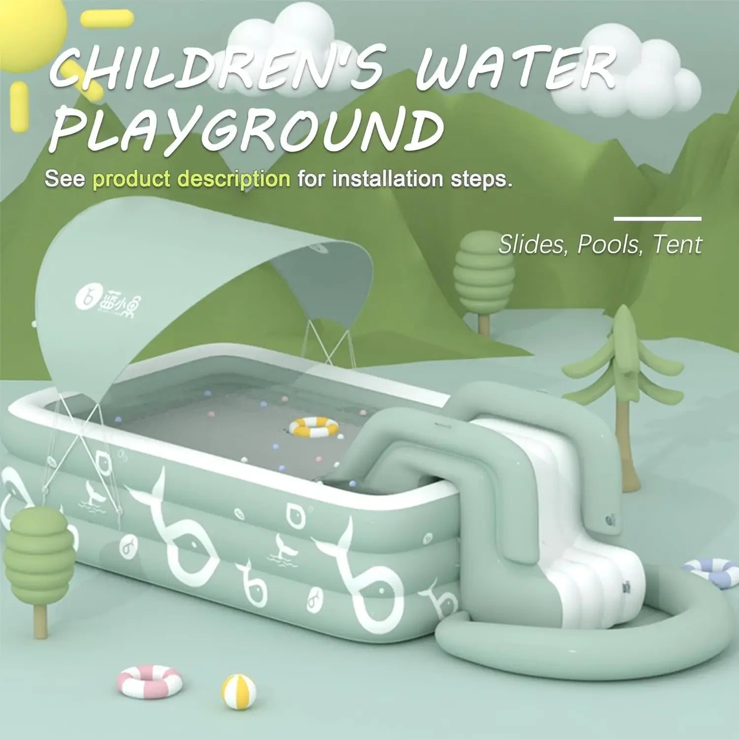 Inflatable Pool with Canopy and Slide,Large Inflatable Swimming Pool for Persons,Family Pool for Backyard, Outdoor