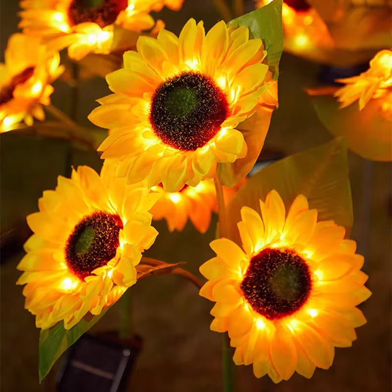 1Pc Solar Sunflower Lights 3 Heads 1 Head Garden Stake Outdoor Decorative Waterproof LED Landscape Lights for Patio Garden Yard