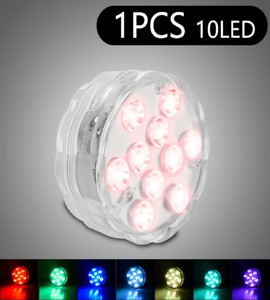 10 Leds RGB Underwater Lights with Magnetic Suction Cups 16 Color Lights Battery Operated Swimming Pool Lamp Underwater Lighting