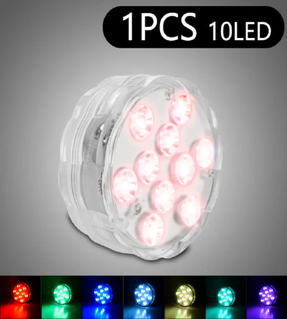 10 Leds RGB Underwater Lights with Magnetic Suction Cups 16 Color Lights Battery Operated Swimming Pool Lamp Underwater Lighting
