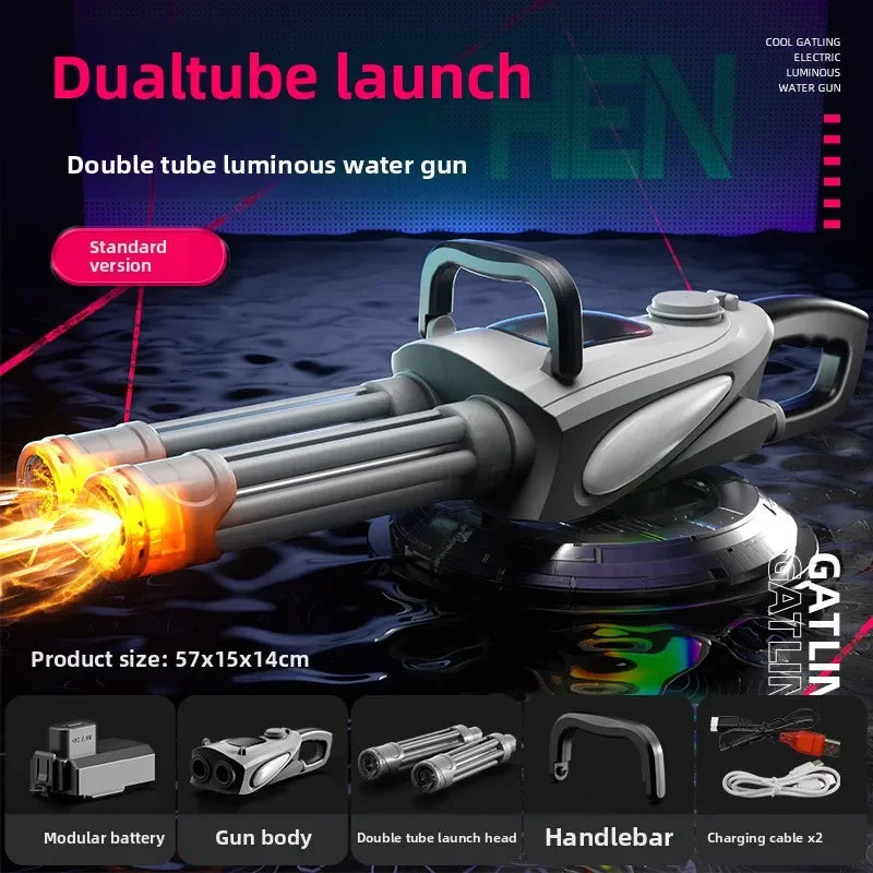 Ultimate Electric Gatling Water Gun Toy – Rotating Lights & High-Capacity Blaster for Epic Pool Battles!