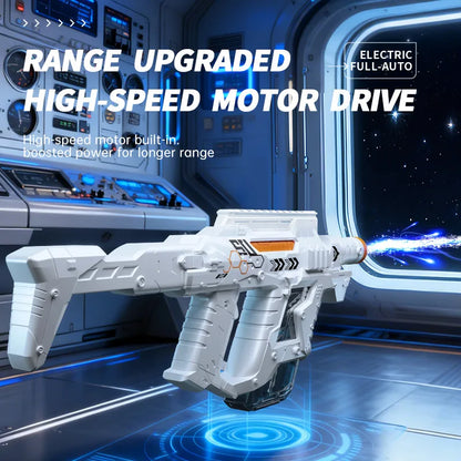 Experience Epic Summer Battles with the Interstellar Victor Auto Water Gun - Rechargeable with Scope, Light & Charger for Kids 6+!