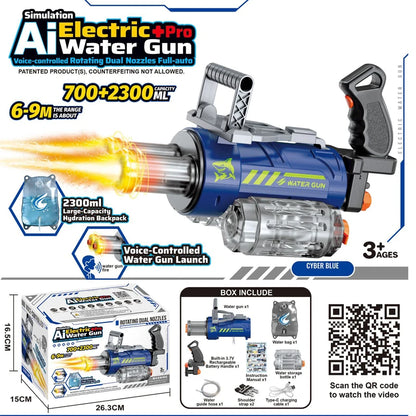 Unleash the Fun with the Outdoor Electric Gatling Water Gun - Voice-Controlled Double Barrel Spray Toy for Kids 14+