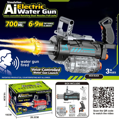 Unleash the Fun with the Outdoor Electric Gatling Water Gun - Voice-Controlled Double Barrel Spray Toy for Kids 14+
