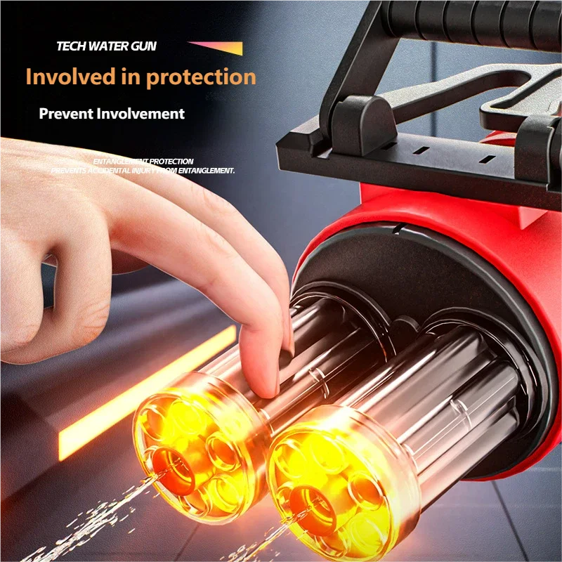 Unleash the Fun with the Outdoor Electric Gatling Water Gun - Voice-Controlled Double Barrel Spray Toy for Kids 14+