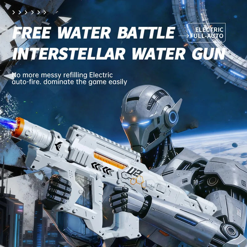 Experience Epic Summer Battles with the Interstellar Victor Auto Water Gun - Rechargeable with Scope, Light & Charger for Kids 6+!